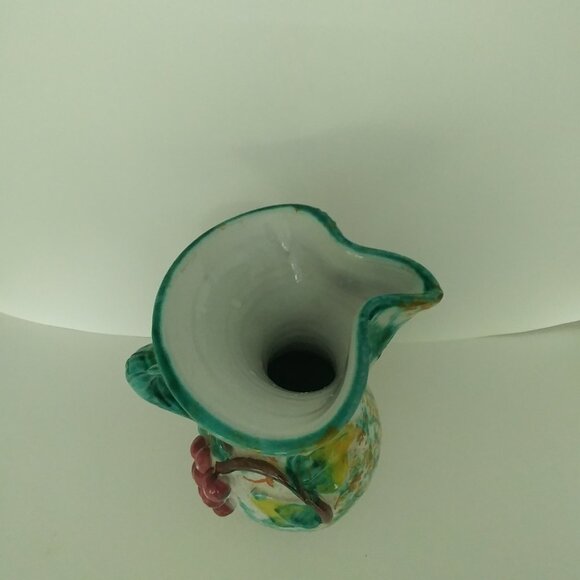 Vintage Italian Sponge Painted Pitcher / Vase 3D Grapes Motif Greens Yellows - Picture 3 of 12